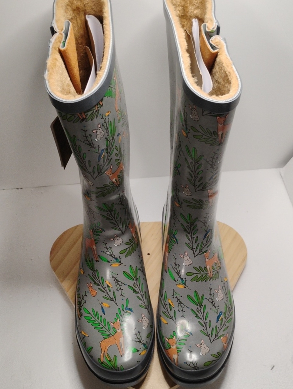 Western Chief Gray Floral & Deer Faux-Fur Lined Rain Boots For Women